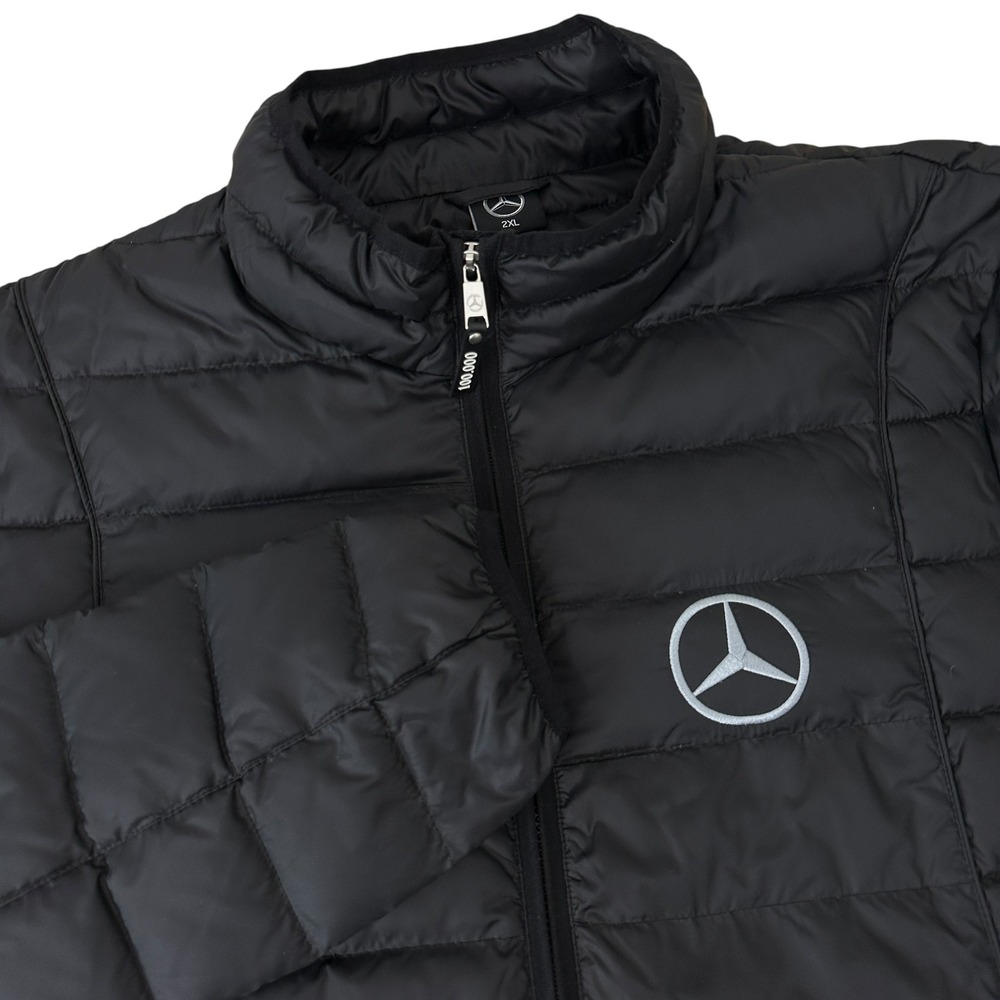 NWOT Mercedes Benz Puffer Jacket Mens Black Synthetic Quilted Full Zip Logo 2XL